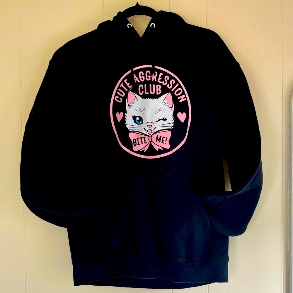 Black Skate Hoodie - Cute Aggression Club Kitty Bite Me @lillianjoan x Cat Man